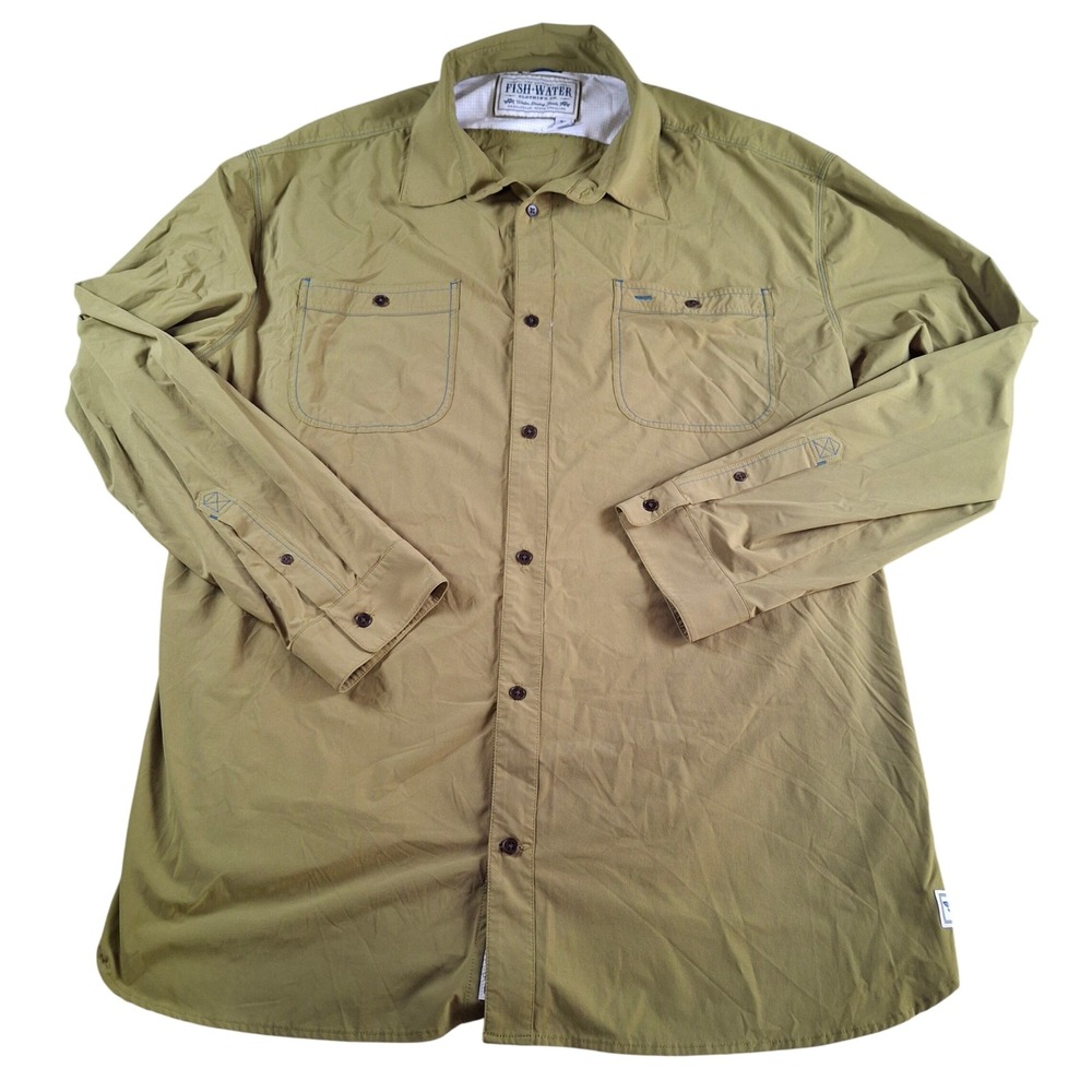 Fish Water Clothing Co Mens 2X Fishing Shirt Olive Green Vented Performance